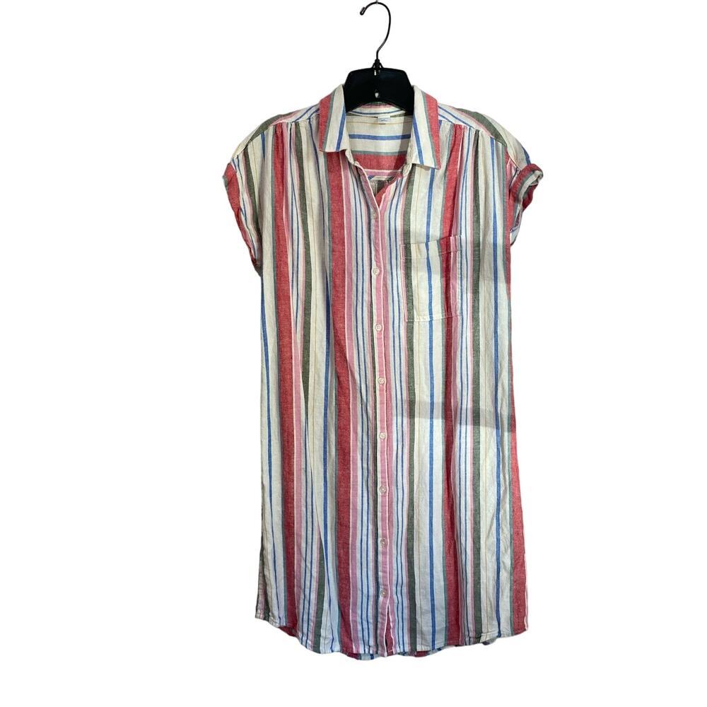Old Navy Linen Blend Colorful Striped Short Sleeve Shirt Dress Size M